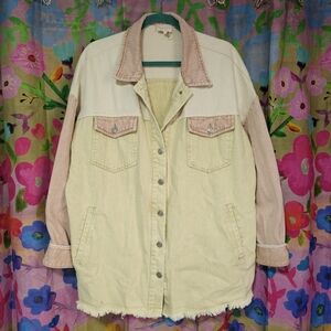 Entro Color Block pink Cream White Denim Jacket Size XL Womens